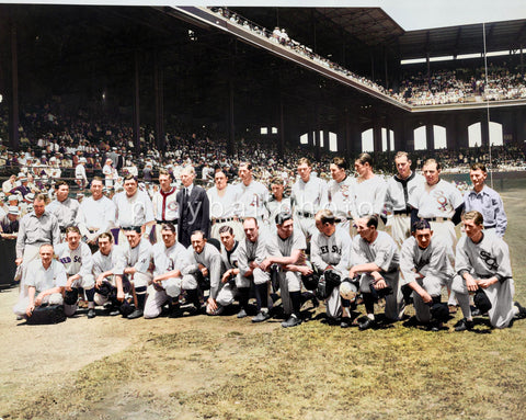 1933 Baseball All Star Game w/ Babe Ruth & Lou Gehrig 8x10 Colorized Print