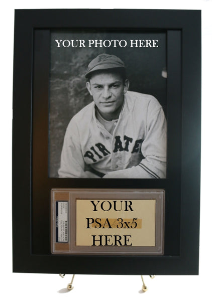Framed Display for a PSA/DNA 3x5 Autograph w/ 8x10 Vertical Photo Opening (New-Black Design) - Graded And Framed