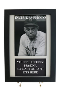 Display Frame for your BILL TERRY PSA  3x5 Autograph (INCLUDES PHOTO) - Graded And Framed