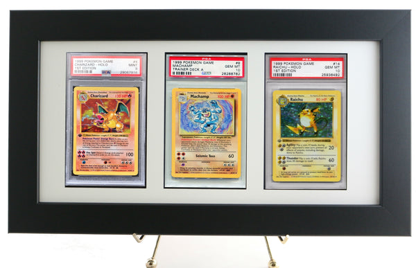 Framed Display for (3) PSA Graded Vertical Pokemon Cards (White Design) - Graded And Framed