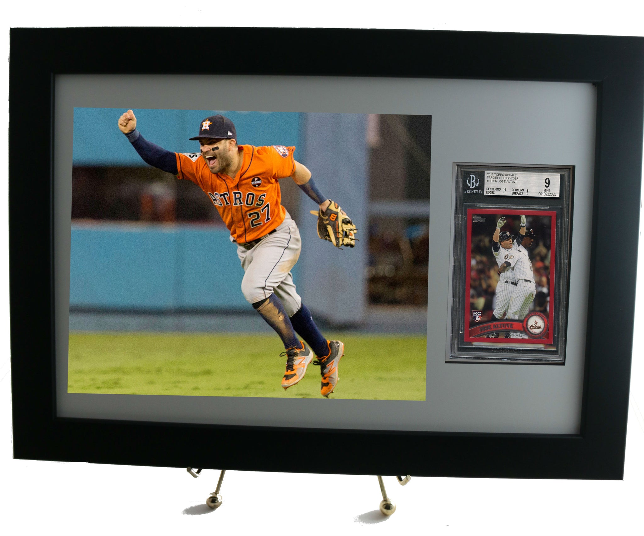 Sports Card Frame for a BGS Graded Card w/ an 8 x 10 Horizontal Photo Opening (White) - Graded And Framed