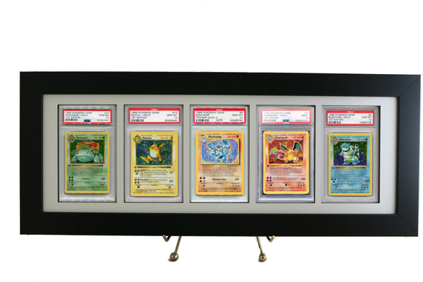Pokemon Card Frame & Display w/ FIVE PSA Card Openings-White Design - Graded And Framed