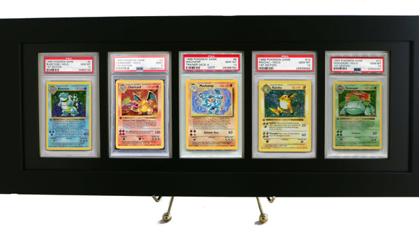 Pokemon Card Frame/Display w/ FIVE PSA Graded Card Openings-Black Design - Graded And Framed