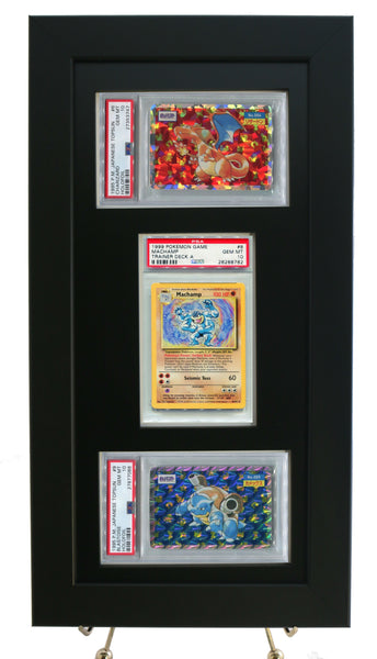 Pokemon Card Frame/Display for (2) Horizontal & (1) Vertical PSA Pokemon Cards-Black Design - Graded And Framed