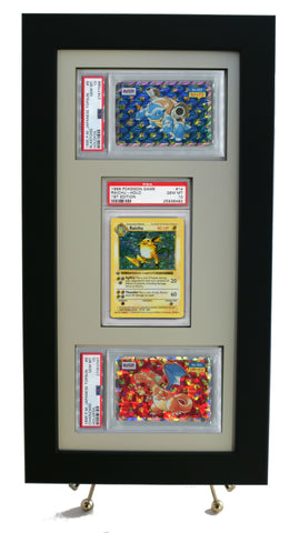 Pokemon Card Frame/Display for (2) Horizontal & (1) Vertical PSA Pokemon Cards-White Design - Graded And Framed