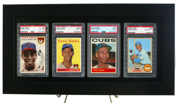 Sports Card Frame w/ (4) PSA Graded Vertical Card Openings - Graded And Framed