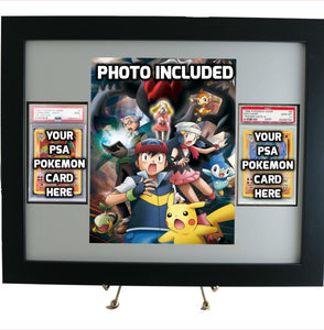 Pokemon Card Frame for TWO PSA Pokemon Cards (INCLUDES 8 x 10 Print) - Graded And Framed