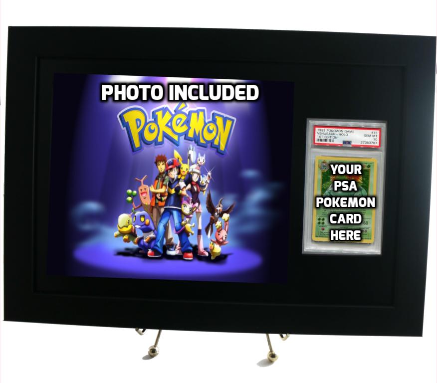 Pokemon Card Frame for YOUR PSA Pokemon Card-Black Design (INCLUDES PHOTO) - Graded And Framed