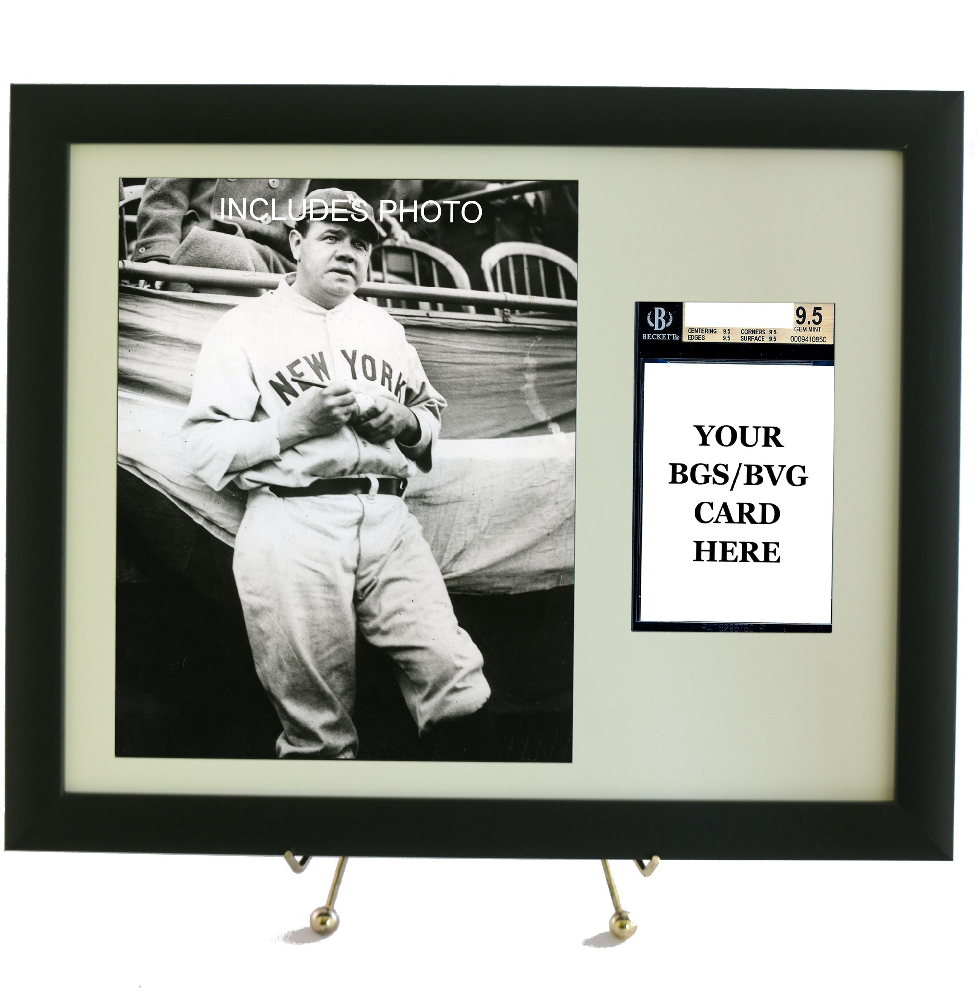 Sports Card Frame for YOUR BVG (Beckett) Graded Babe Ruth Card (INCLUDES PHOTO) - Graded And Framed