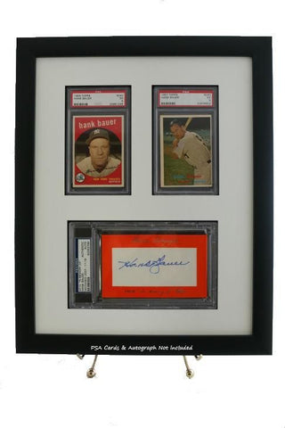 Sports Card Frame for (2) PSA Graded Cards & Opening for a PSA/DNA Slabbed 3 x 5 Autograph - Graded And Framed