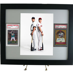 Sports Card Frame for (2) PSA Graded Vertical Cards & 8 x 10 Vertical Photo Opening - Graded And Framed