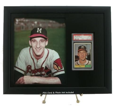 Sports Card Frame for a PSA Graded Vertical Card with an 8 x 10 Vertical Photo Opening (Black Design) - Graded And Framed