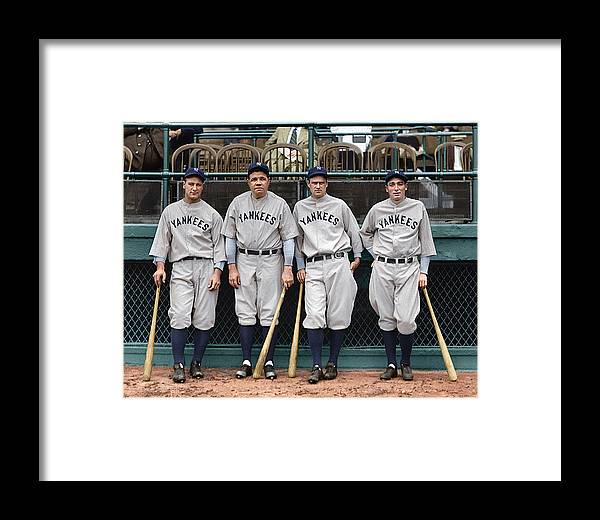 Babe Ruth & Yankees Teammates Colorized Print-Matted & Framed