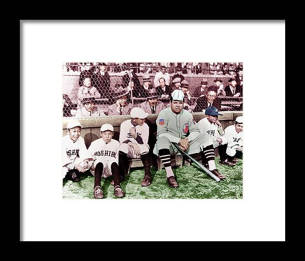 Babe Ruth Japan Baseball 1934 Tour Colorized Print-Matted & Framed