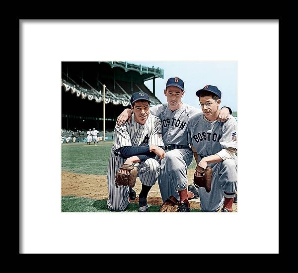Colorized 8x10 Print of Joe and Dom DiMaggio with Ted Williams (11x14 Frame)