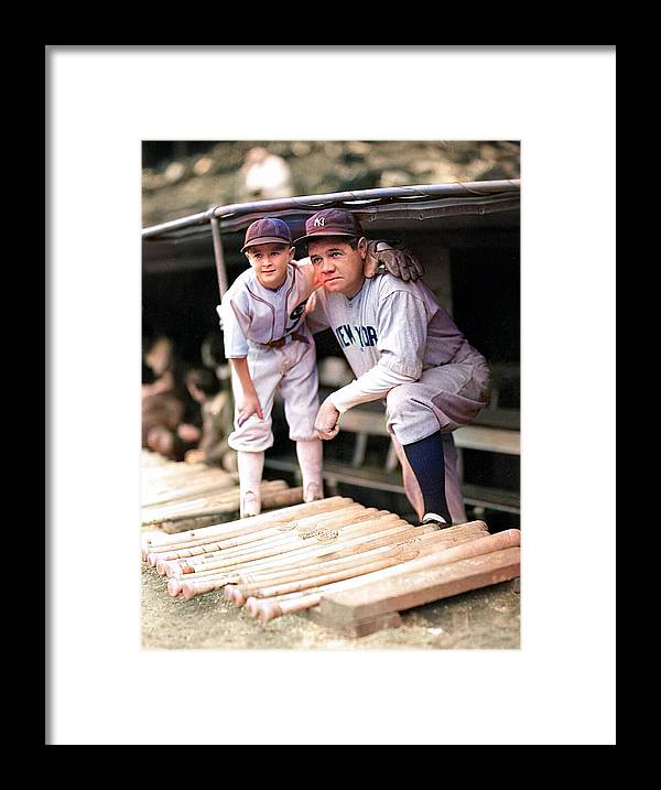 Babe Ruth with Kid Print-Matted & Framed
